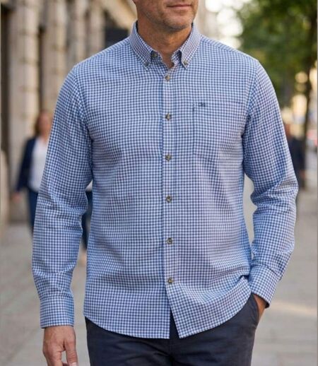 CHALLENGER TABOU1 — Chemise à carreaux manches longues bleu et gris : chaleur et coupe confort