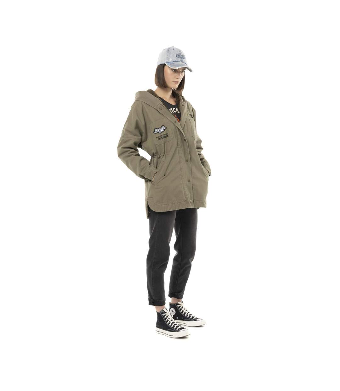 Veste femme à capuche doublée fausse fourrure avec patchs Sahaca Vondutch-5
