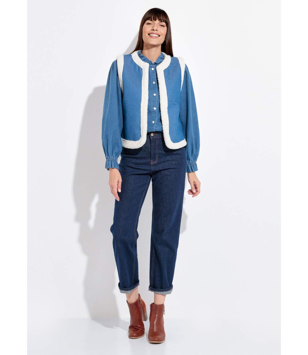 Gilet berger denim façon mouton retourné-3