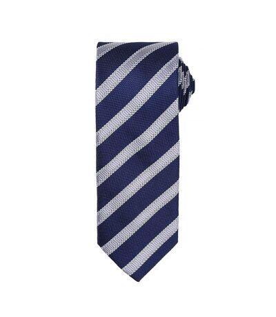 Premier - Cravate rayée et gaufrée - Homme (Bleu marine/Argent) (Taille unique) - UTRW5236