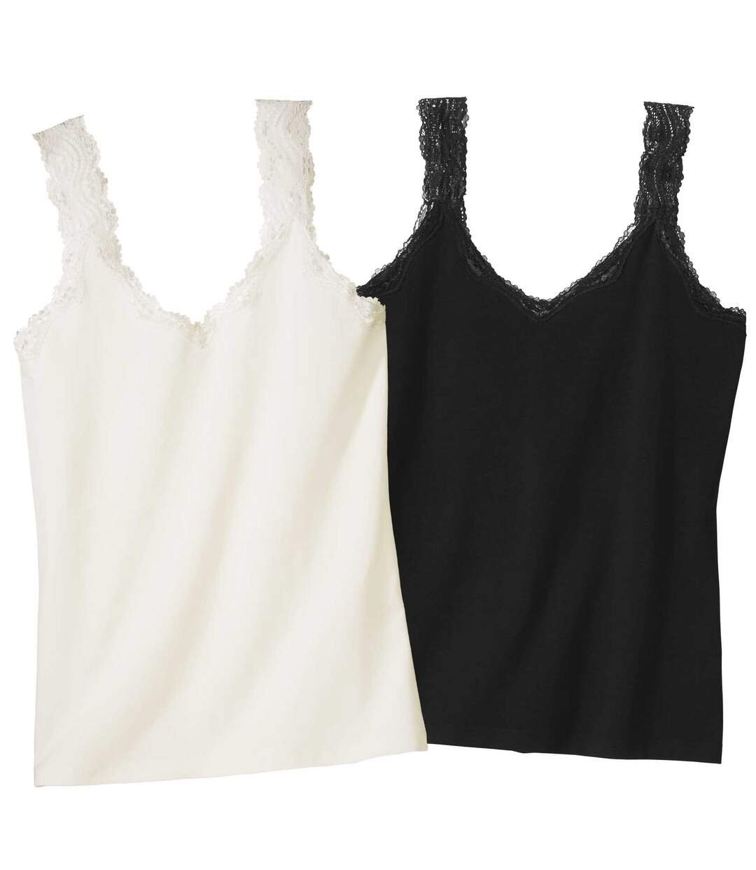 2er-Pack Tops mit Stretch-Spitze-2