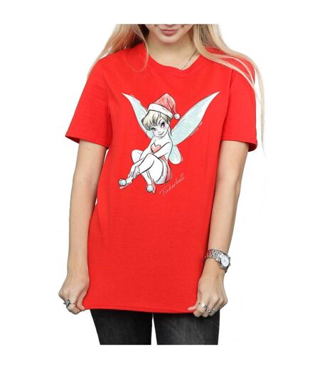Disney Femme/Les femmes Fée Clochette Christmas Fairy Coton Boyfriend T-Shirt (Rouge) - UTBI46450