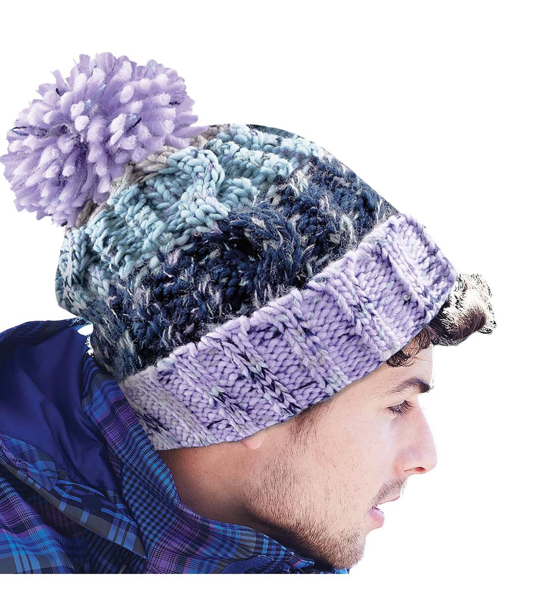 Beechfield Unisex Adults Corkscrew Knitted Pom Pom Beanie Hat (Lavender Fizz)