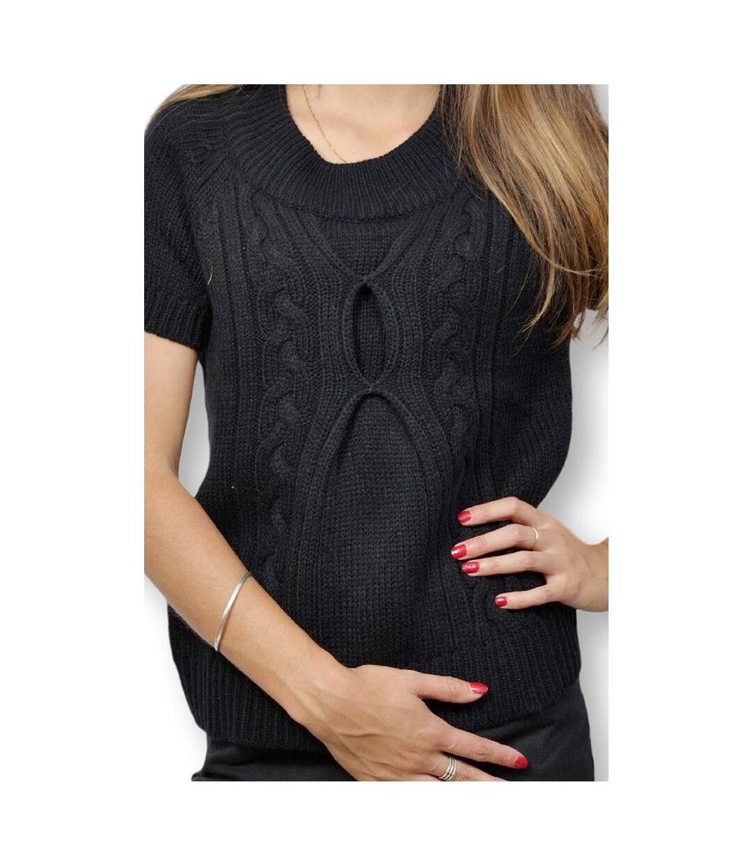 Pull femme sans manche de couleur noire - Col rond-4