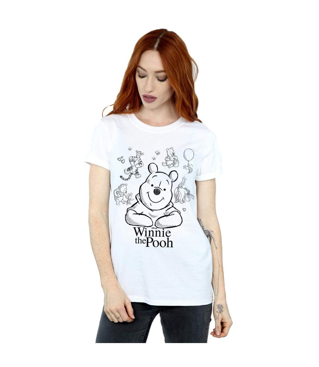 Disney Femme/Les femmes Winnie The Pooh Collage Sketch Cotton Boyfriend T-Shirt (Blanc) - UTBI47419-2