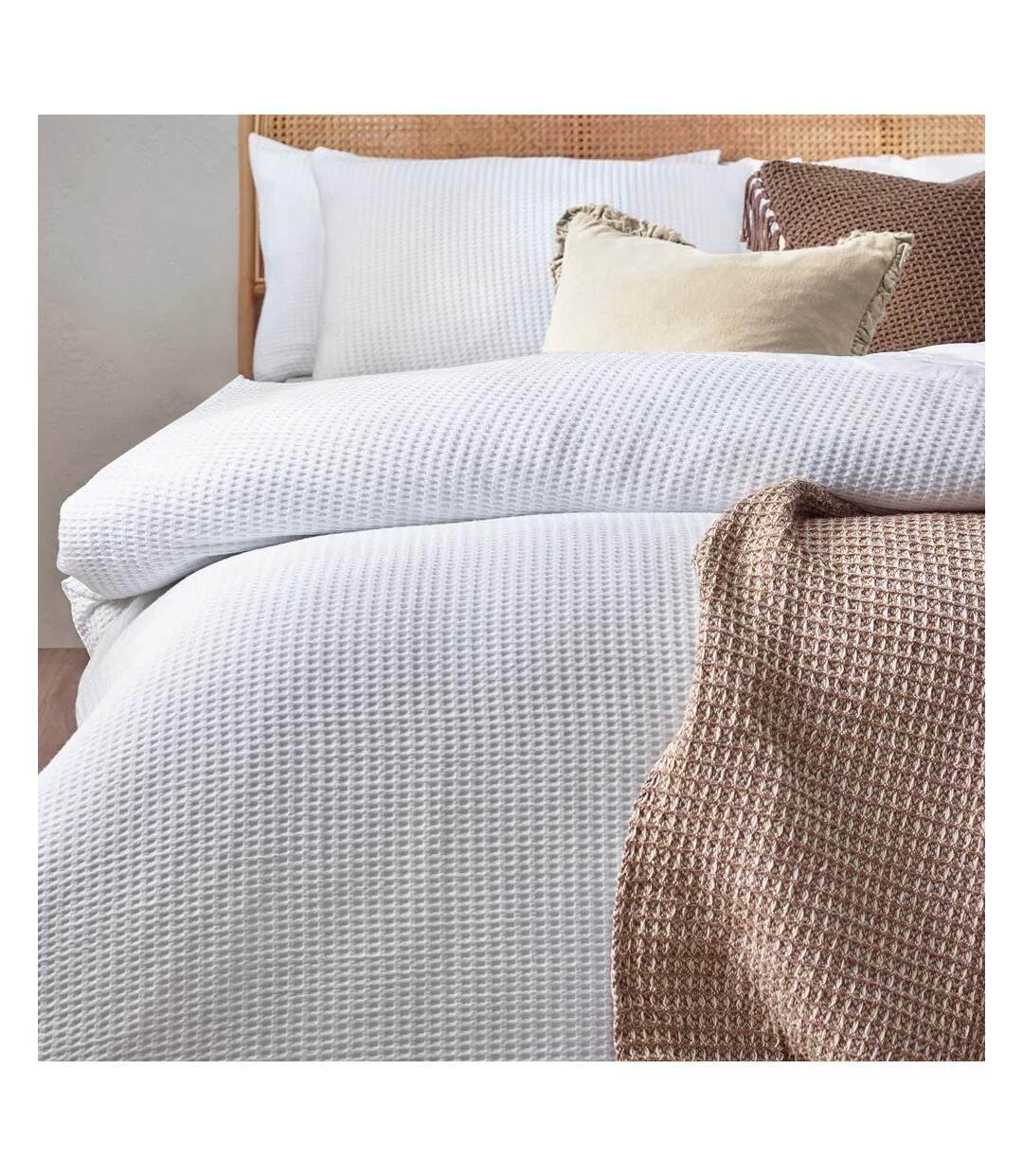 Chunky cotton waffle duvet cover set white Yard-2