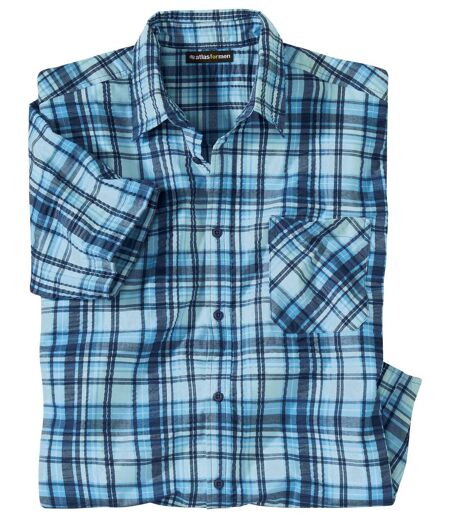 Chemise en coton gaufré à carreaux homme - turquoise