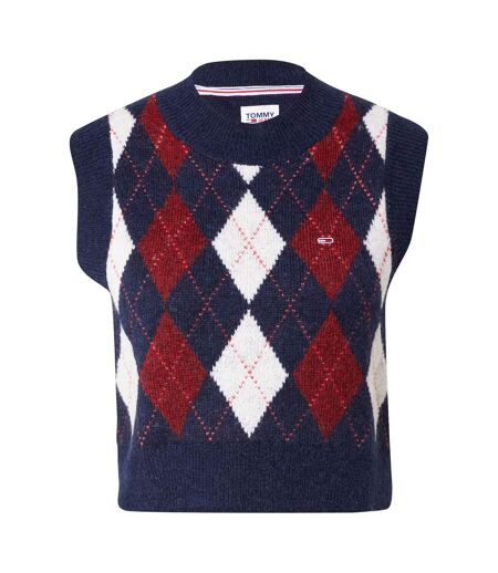 Sweat Sans Manches Motif/style Losange Femme Bleu Marine Rouge Blanc Tommy Jeans