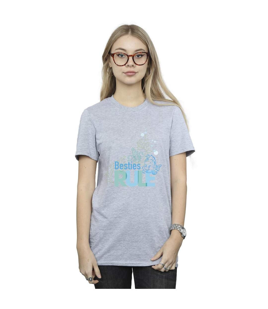Disney Femme/Ladies The Little Mermaid Besties Cotton Boyfriend T-Shirt (Gris sportif) - UTBI31107-2