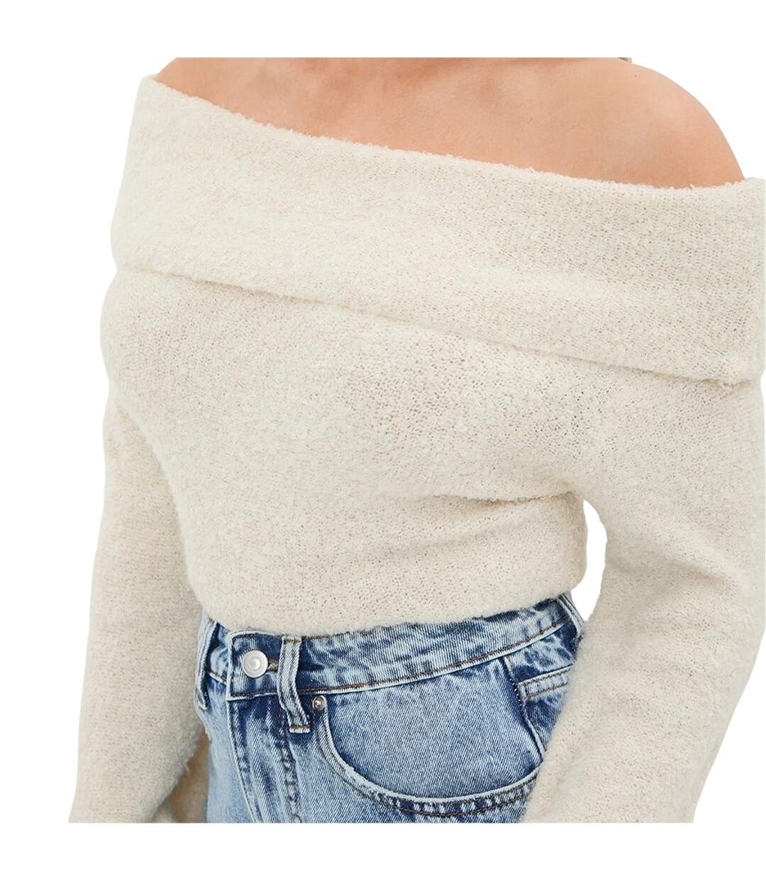 Womens/ladies Bouclé Bandeau Jumper Cream I Saw It First-2