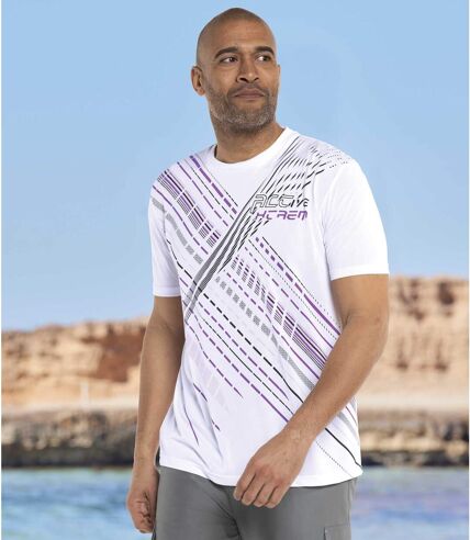 Pack of 3 Men's Sporty T-Shirts - Purple Navy White
