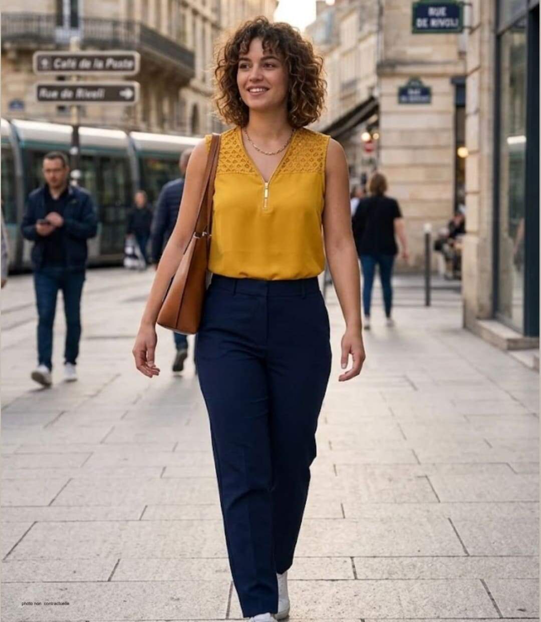 Top sans manches jaune MAYFLOWER CHF3053A en crêpe fluide avec détails dentelle-5