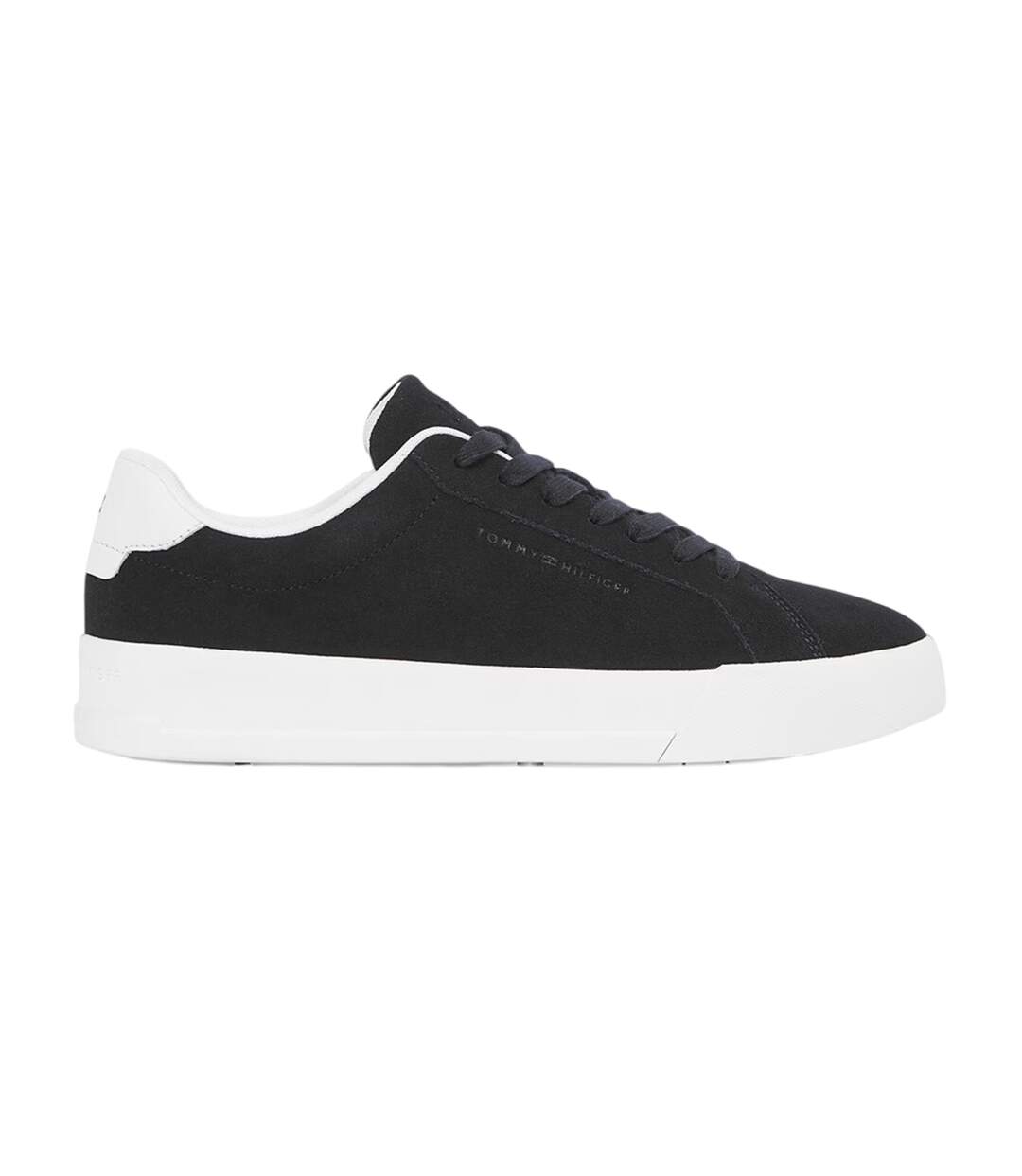 Mens Pebble Grain Court Leather Trainers Black White Tommy Hilfiger-1