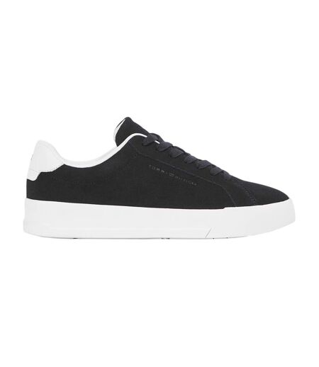 Mens Pebble Grain Court Leather Trainers Black White Tommy Hilfiger
