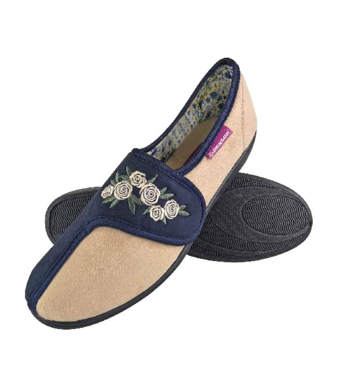 Ladies Adjustable Wide Fit Floral Slippers-1
