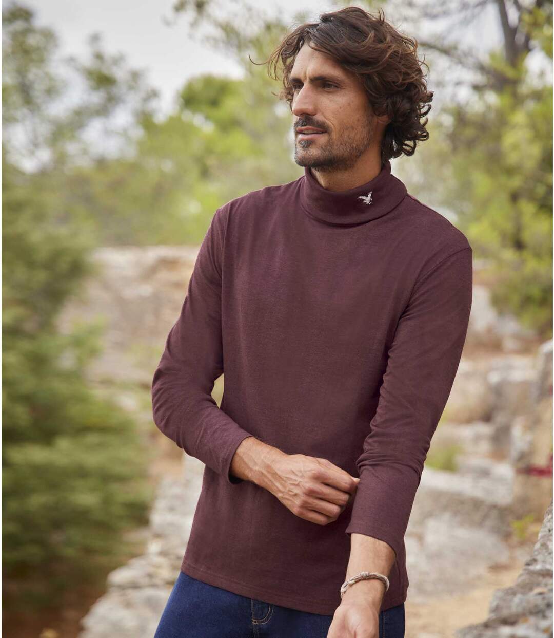 Pack of 3 Men's Turtleneck Tops - Blue Burgundy Ecru-2