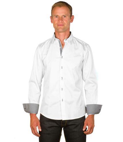 Chemise vichy homme coton ajustée col italien blanche & noir