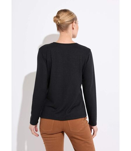 T-shirt col rond uni brodé manches longues