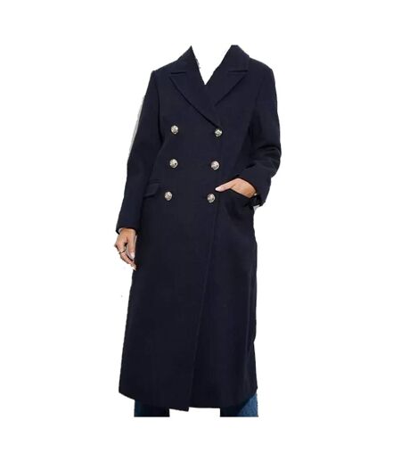 Womens/ladies longline military button petite coat navy Dorothy Perkins