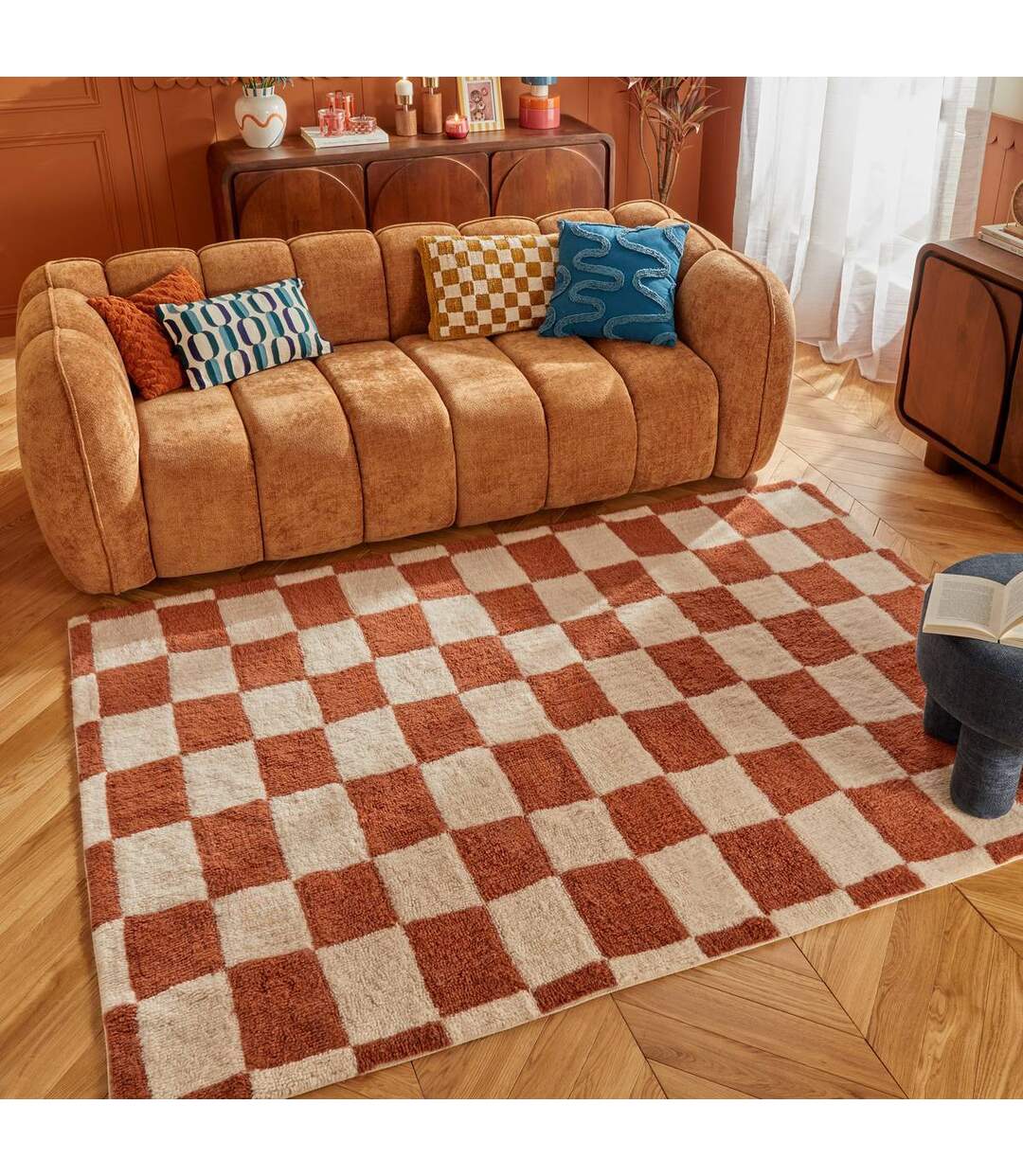 Tapis Damier en Laine Homy 160x230cm Marron-5