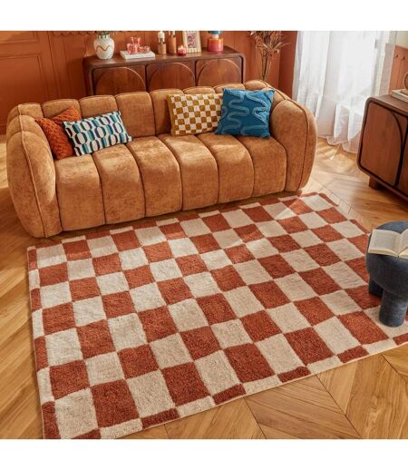Tapis Damier en Laine Homy 160x230cm Marron