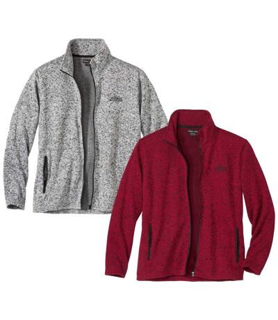Pack of 2 Men's Brushed Fleece Jackets - Gray Red 