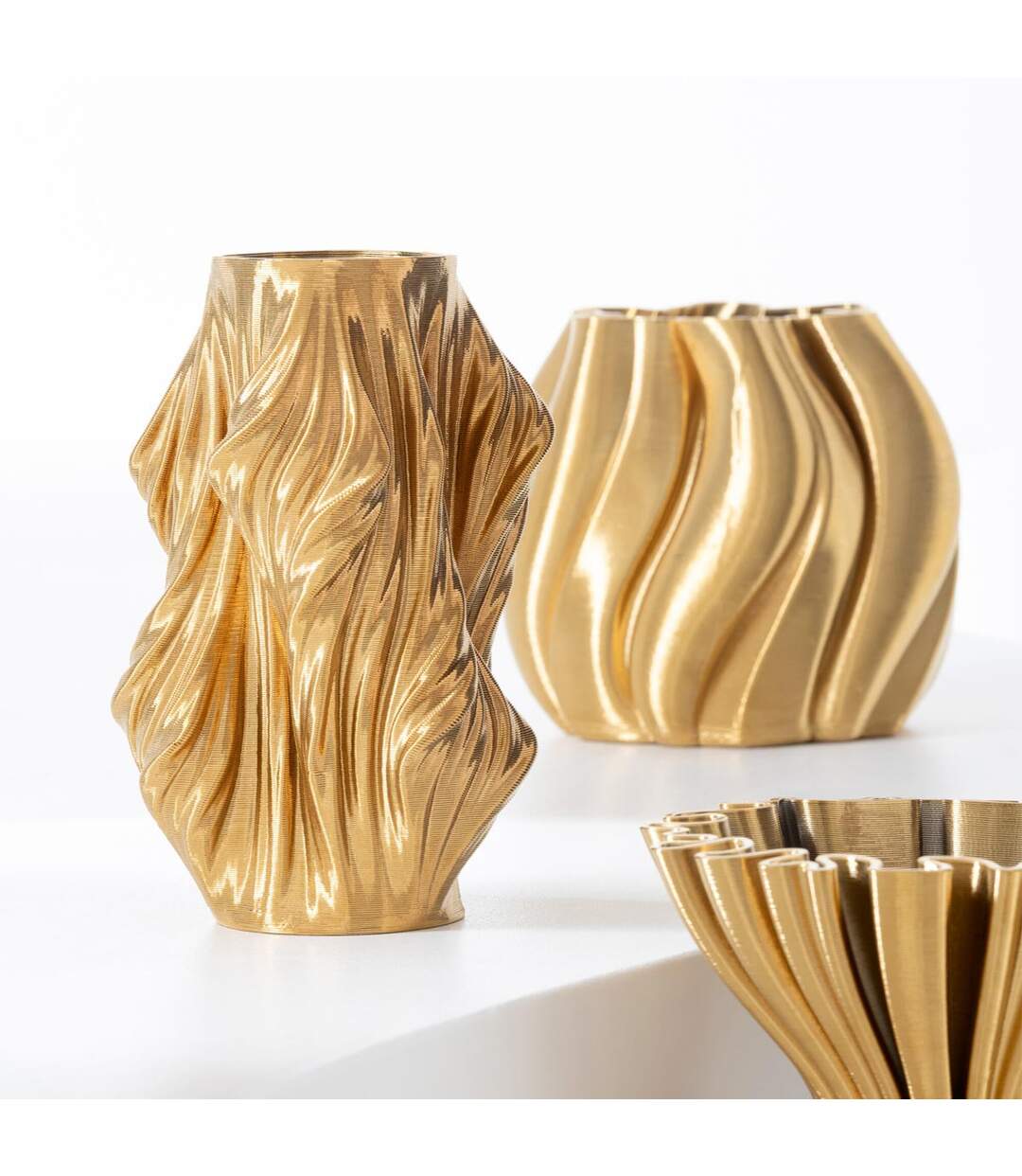 Vase Déco en Porcelaine Impression 3D 22cm Doré-2