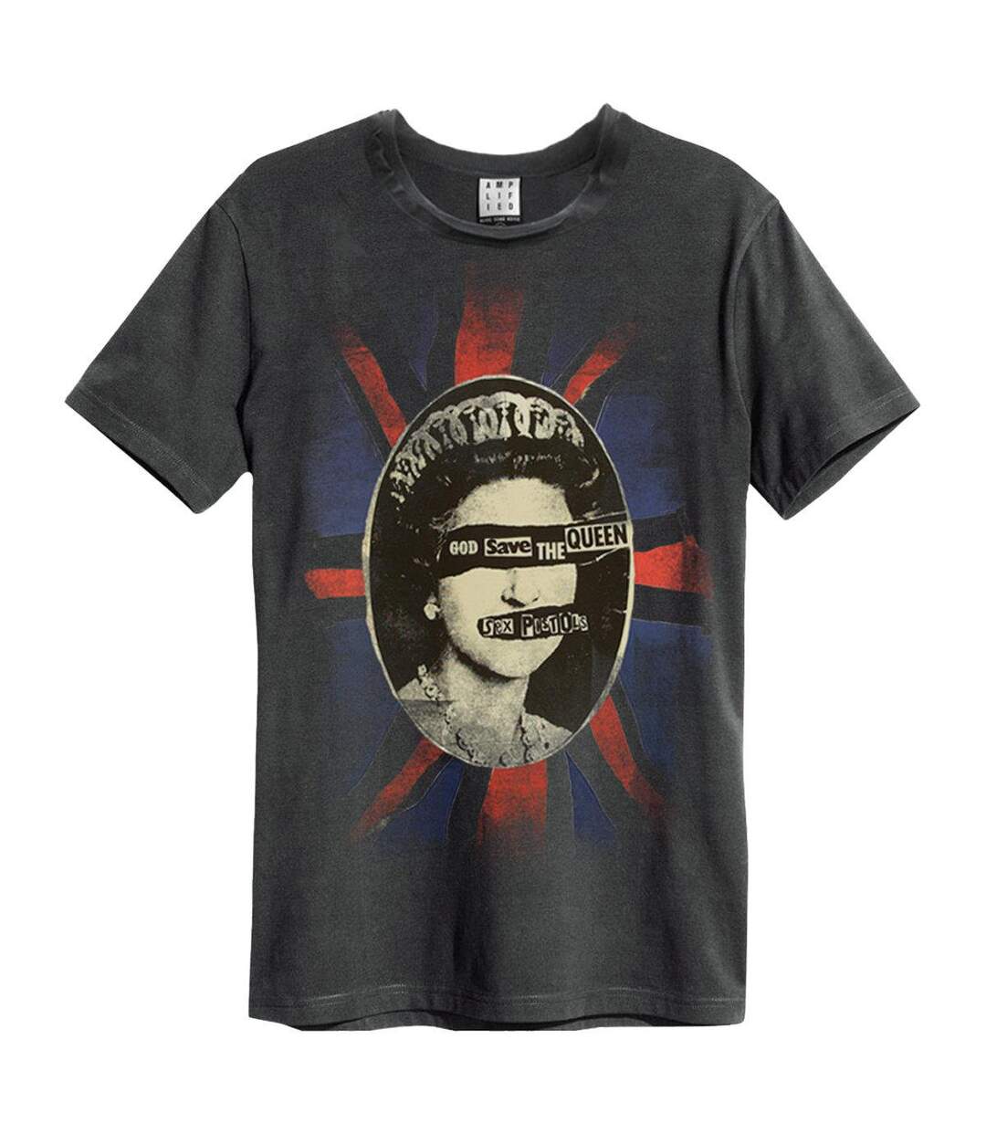 Unisex Adult God Save The Queen Sex Pistols Crew Neck T-shirt Charcoal Amplified-1