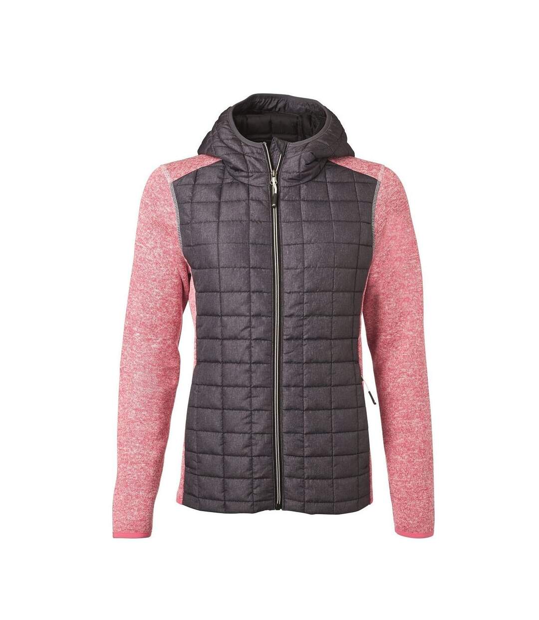 Veste tricot hybride matelassée - femme - JN771 - gris foncé et rose