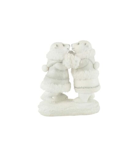 Statuette Déco Ours Polaire Couple 20cm Blanc