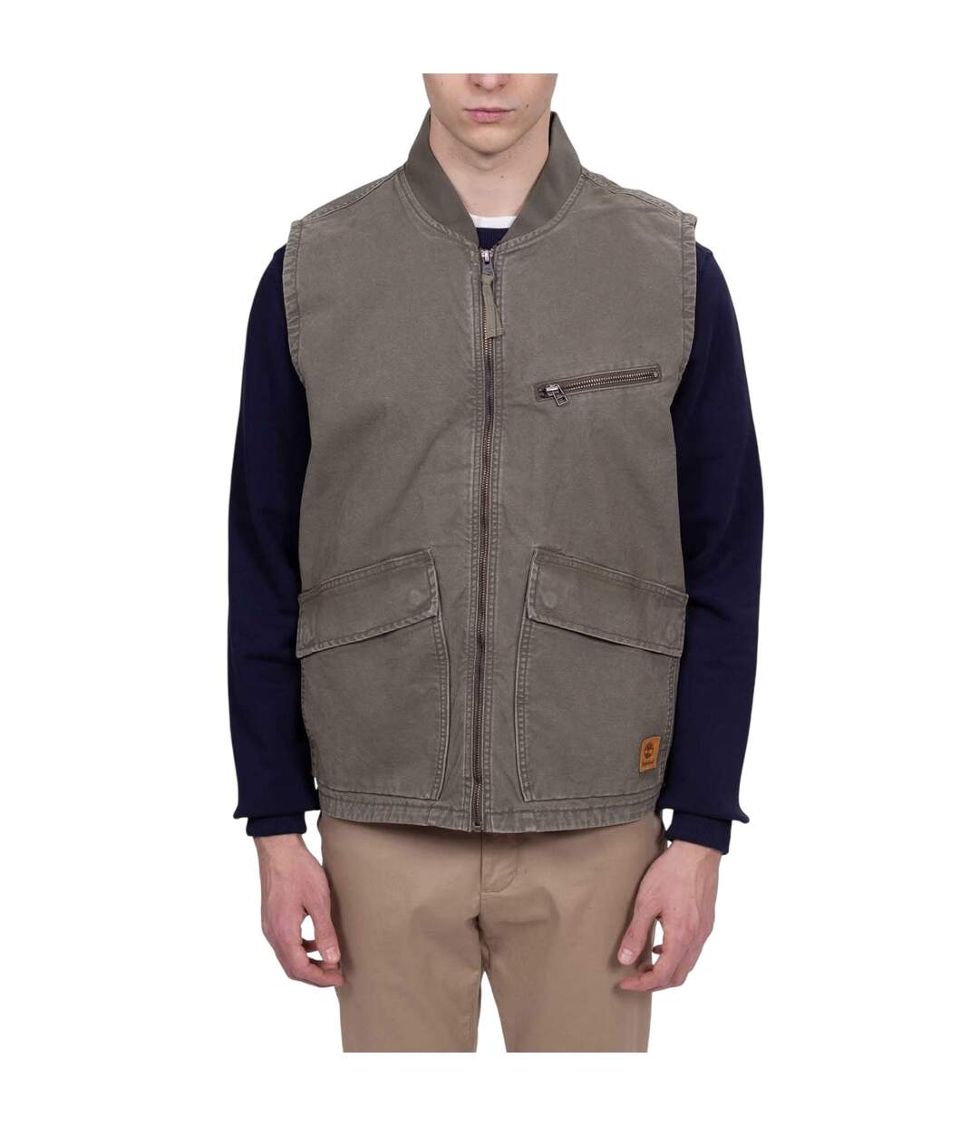 Mens Washed Ribbed Collar Gilet Leaf Green Timberland-1