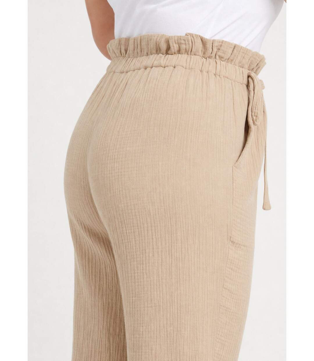 Pantalon large tendance, gaze de coton-4