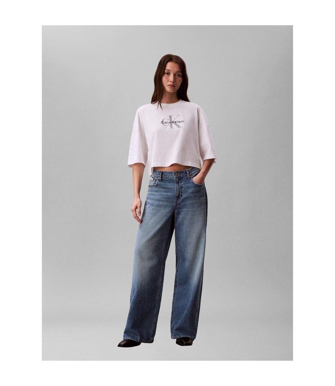 Womens/ladies Oversized Crop T-shirt Bright White Calvin Klein-4