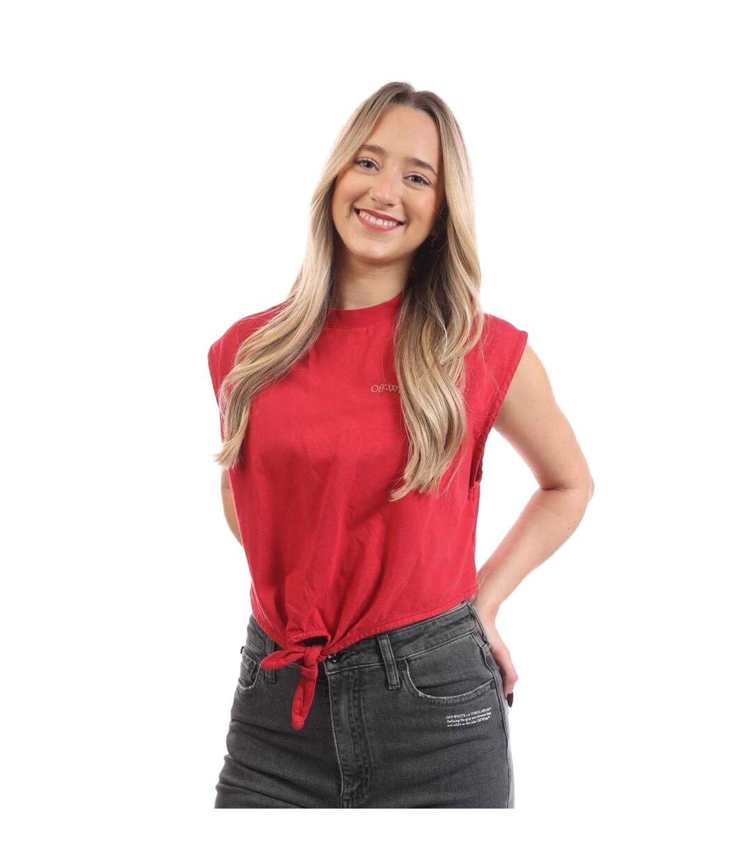 T-shirt Court Arrow Femme Rouge Off White-2