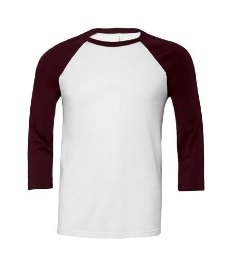 Canvas Mens 3/4 Sleeve Baseball T-Shirt (White/Maroon) - UTBC1332