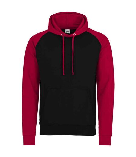 Mens baseball hoodie jet black/fire red Awdis