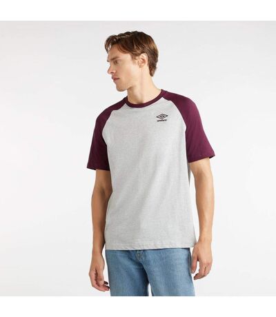Umbro Mens Core Logo Contrast Sleeves T-Shirt (Grey Marl/Potent Purple)