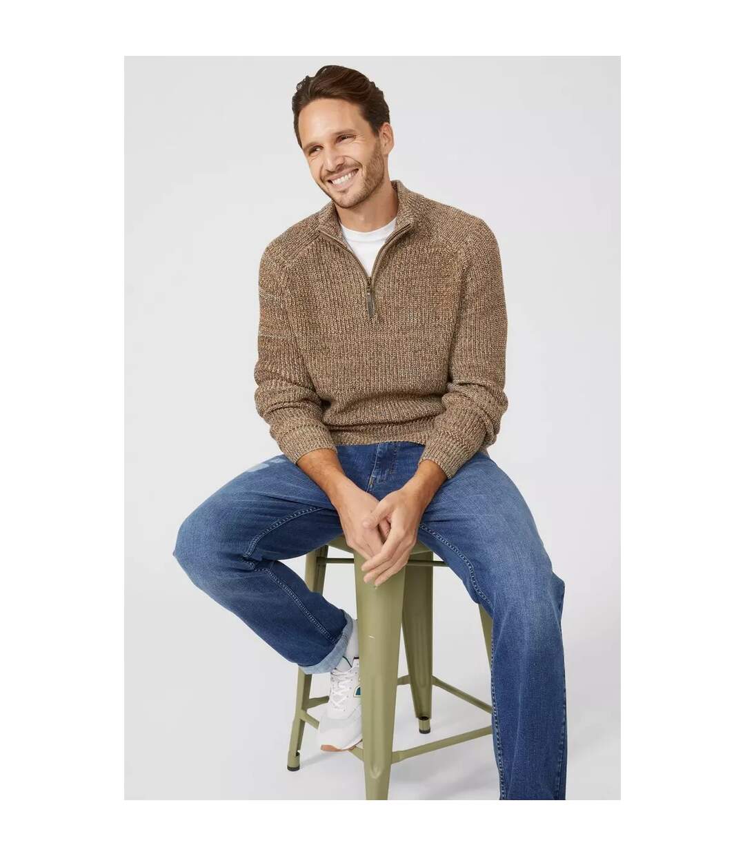 Mantaray Mens Twist Half Zip Sweater (Tan)