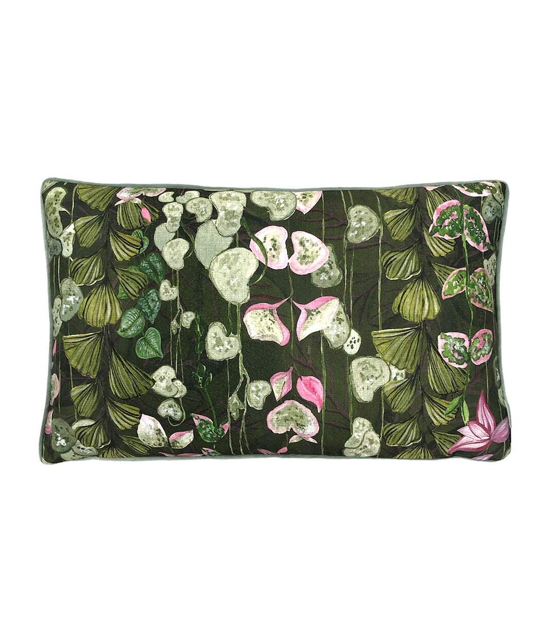 Veadeiros botanical cushion cover 50cm x 30cm bottle green/pink Paoletti-1