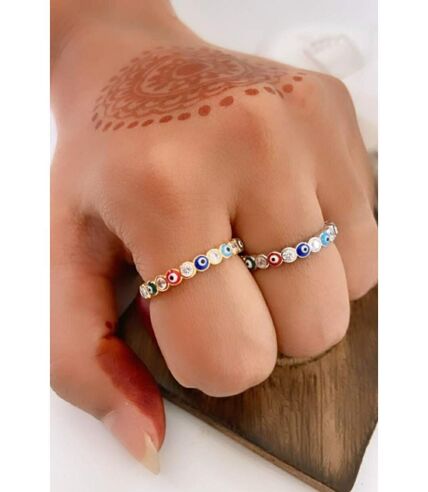 Adjustable Multicolour Minimalist Slim Stacking Evil Eye Band Ring