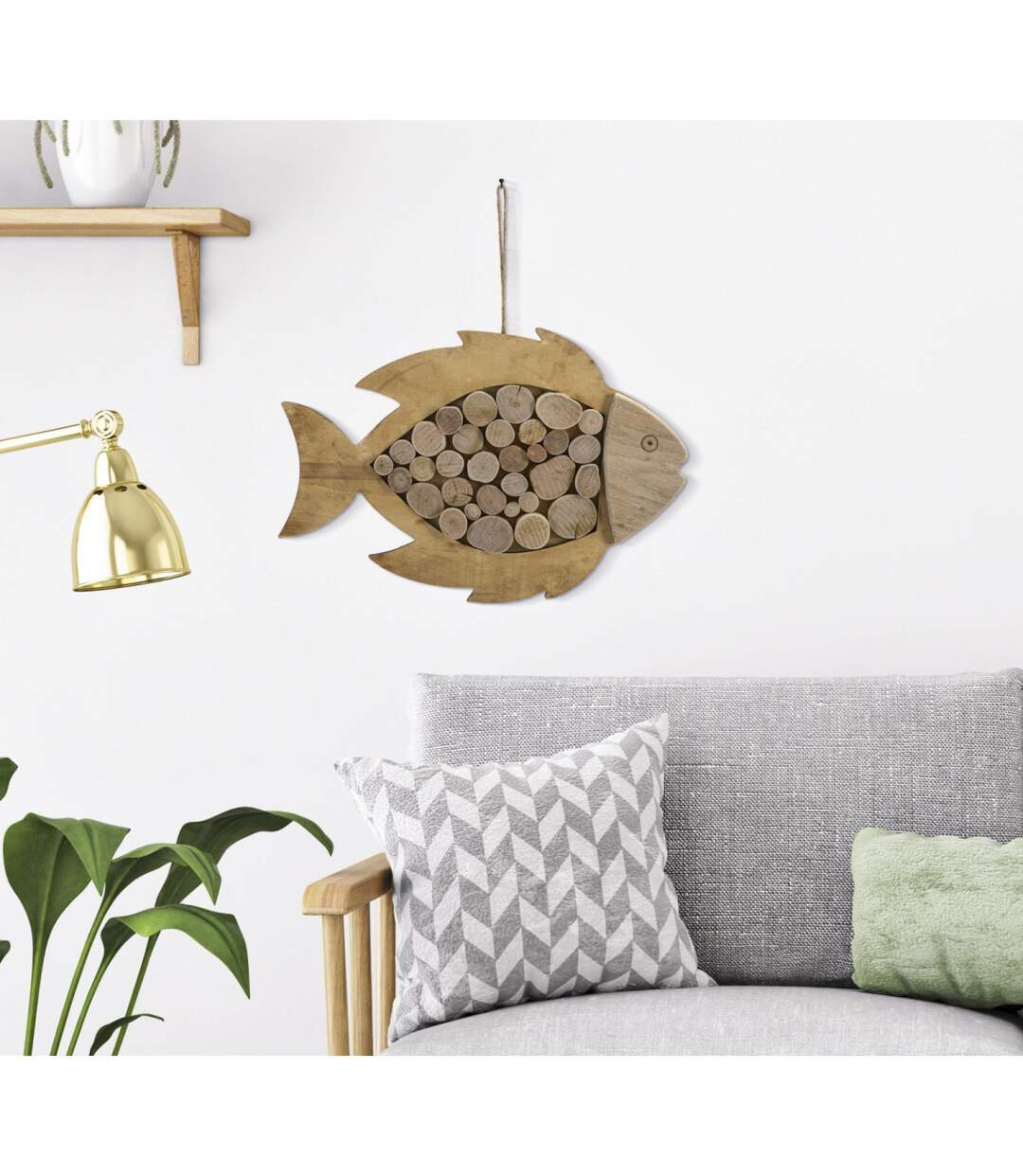Décoration Murale en Bois à Suspendre Poisson 42cm Naturel-5