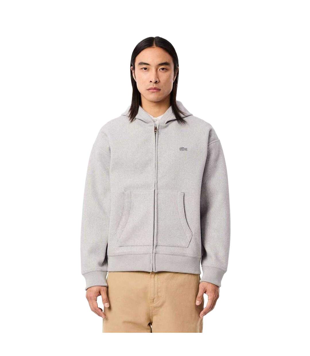 Mens Hooded Full Zip Hoodie Grey Lacoste-3