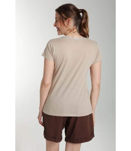 Tee shirt col v lurex manches courtes femme Tee Sun Taupe Clair | Gerard Pasquier
