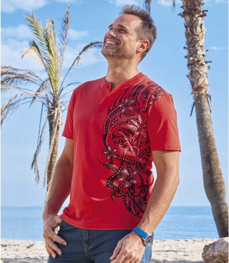 Pack of 2 Men's Henley-Neck T-Shirts - Navy Red 