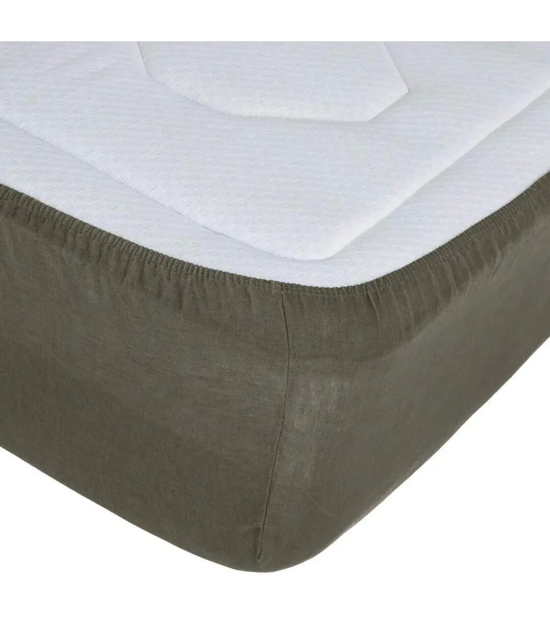 Drap Housse en Lin Adorable 160x200cm Vert Kaki-2