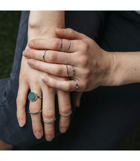 10 Pieces Silver Stackable Green Stone Retro Multi Finger Boho Ring Set