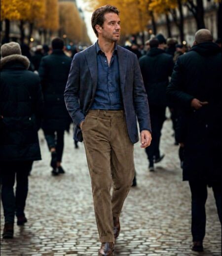 MAYFLOWER D373 — Pantalon velours extensible chamois : confort stretch et taille haute