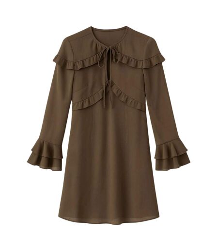 Womens/ladies Ruffled Mini Dress Brown I Saw It First