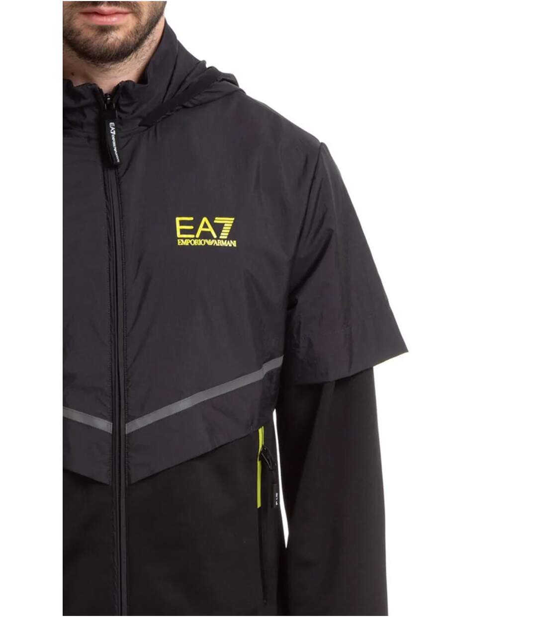 Sweat zippé bimatière à capuche  -  EA7 - Homme