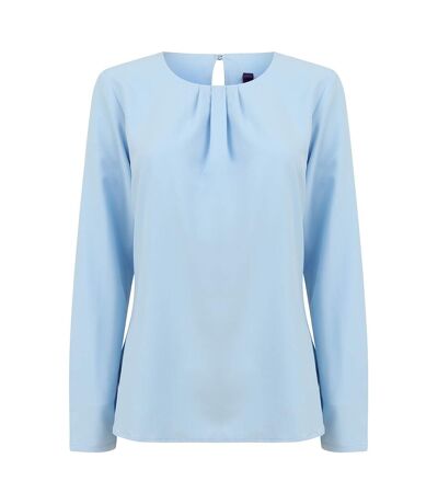 Henbury Womens/Ladies Pleat Front Long Sleeve Blouse (Light Blue)